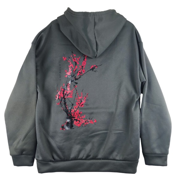 Other - Japanese Cherry Blossom Kanji Graphic Hoodie Gray Streetwear Mens Large